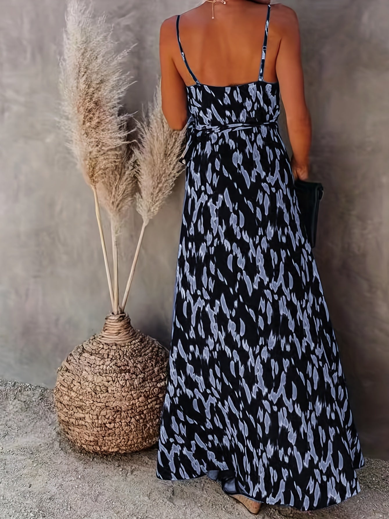 Allover Print V Neck Maxi Wrap Dress