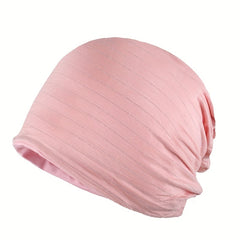 Solid Stripe Soft Beanies Lightweight Elastic Cotton Blend Beanie Skull Cap