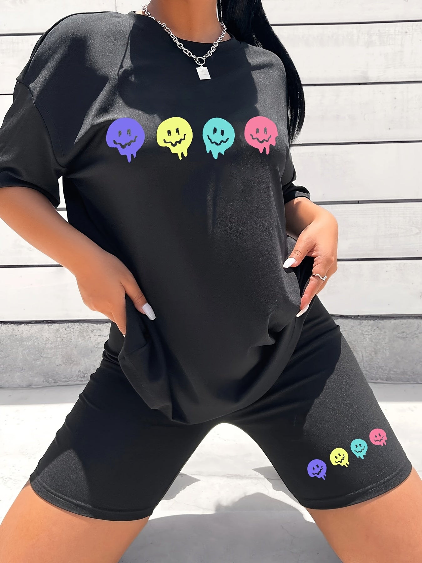 Melting Smile Two Piece Set Crew Neck T-Shirt & Shorts