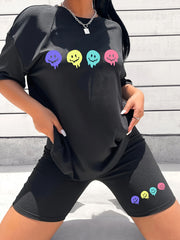 Melting Smile Two Piece Set Crew Neck T-Shirt & Shorts