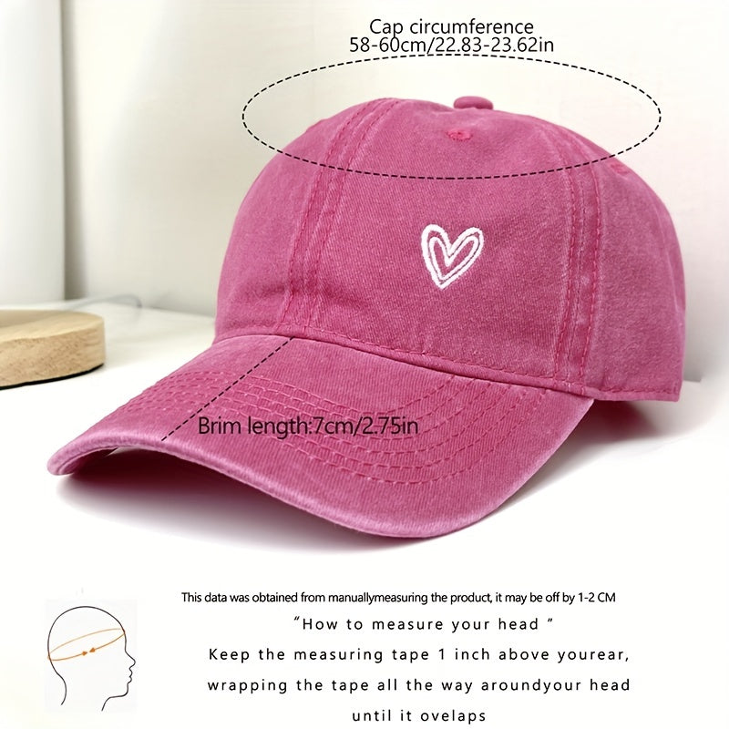 Vintage Washed Cowboy Baseball Cap with Heart Embroidery