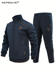 Men's Vintage Stand Collar Zip Up Sports Jacket & Comfy Pants