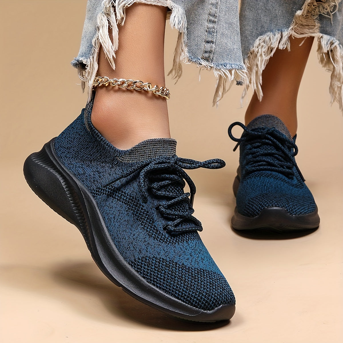 Women's Breathable Woven Sneakers Lightweight Lace Up Shoes