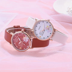 Flower Smile Face Cartoon Girls Quartz Watch Leather Daughter Gift