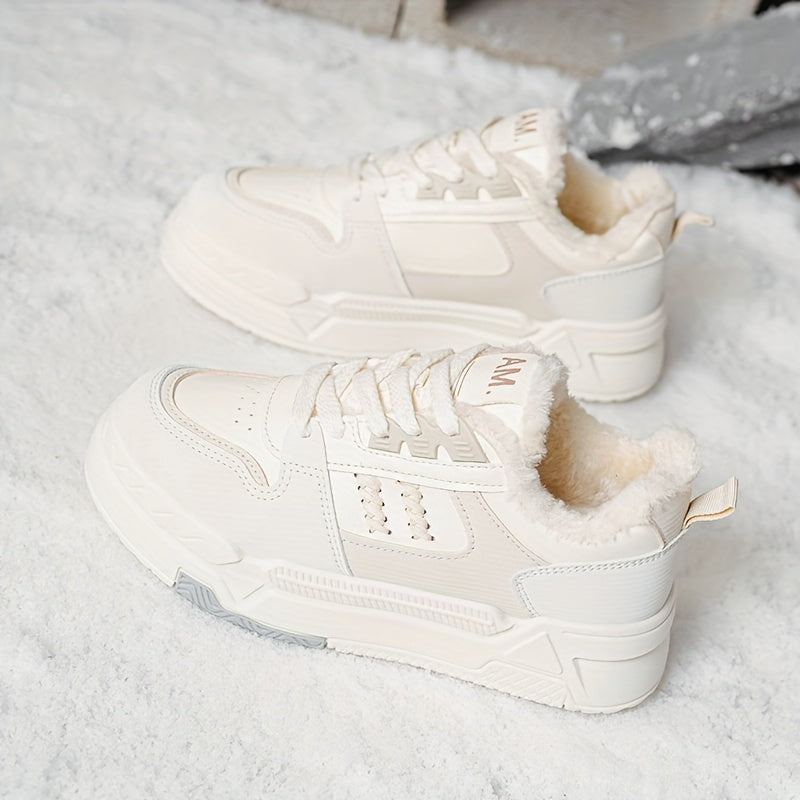 Women's Winter Skate Shoes Faux Fur Lined Low Sneakers Lace up