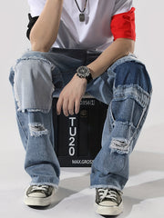 Men's Ripped Jeans Wide Leg Denim Pants
