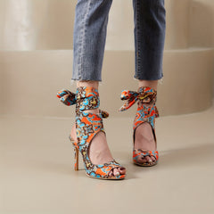 Tribal Style Lace Up High Heels Peep Toe Sandals