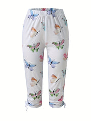 Solid Drawstring Cropped Leggings Casual Leggings
