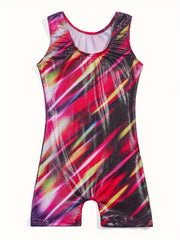 Girls Tie Dye Dancing Suit Stretchy Jumpsuit Romper Gymnastics Practice