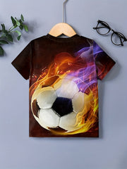 Flame Football Pattern T shirt For Kids Short Sleeve Top Casual Tee