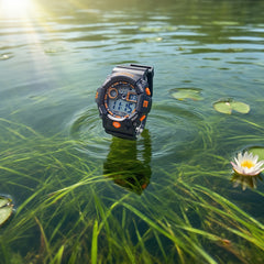 Blue and Orange Sports Digital Watch Waterproof Wristwatch for Men