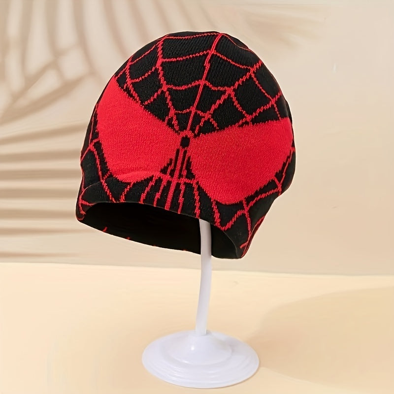 Spider Web Jacquard Beanie Y2K Knitted Skull Cap Hip Hop Unisex