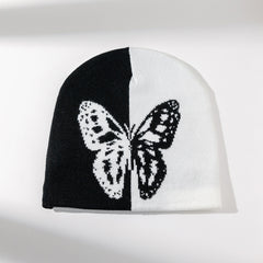 Jacquard Butterfly Beanie Cap Casual Warm Lightweight Skull Hat For Women