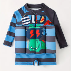 Boys' Striped One Piece Swimsuit with Long Sleeve Top and Shorts