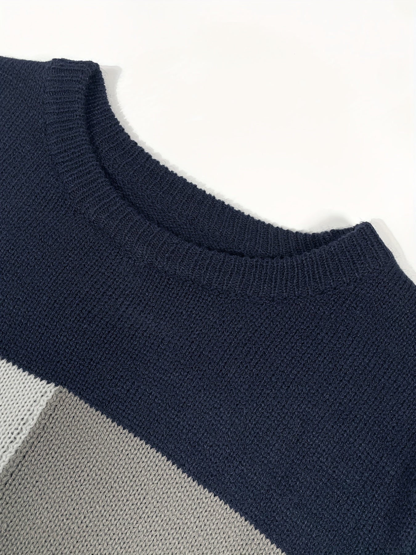 Knitted Block Sweater Men's Casual Warm Crew Neck Pullover