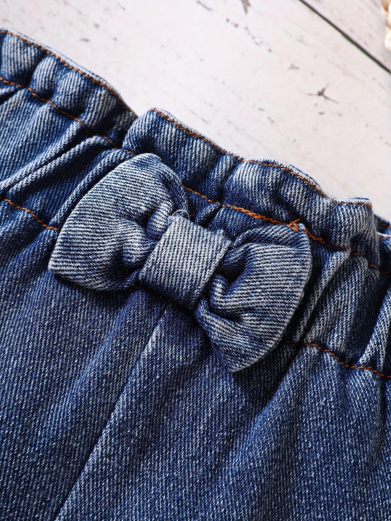 Cotton Toddler Baby Girls Washed Bow Short Jeans