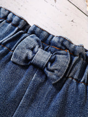 Cotton Toddler Baby Girls Washed Bow Short Jeans