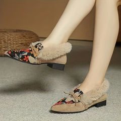 Women's Fluffy Thermal Flats Warm Slip On Plush Shoes