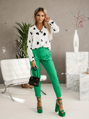 Women's Plus Heart Print Button Up Blouse