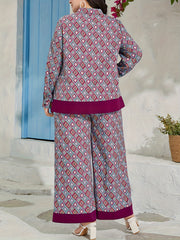Geometric Print Blouse & Wide Leg Pants Set