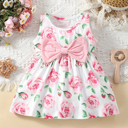 Baby Girls Casual Rose Print Sleeveless Dress Summer