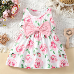 Baby Girls Casual Rose Print Sleeveless Dress Summer