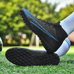 Men's High Top Turf Football Boots Anti skid Lace Up TF Soccer Cleats