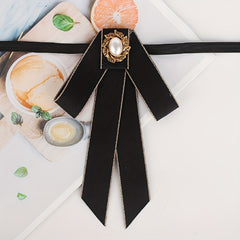 Classic Ribbon Bow Tie Faux Pearl Decor Bowknot Adjustable Neck Tie