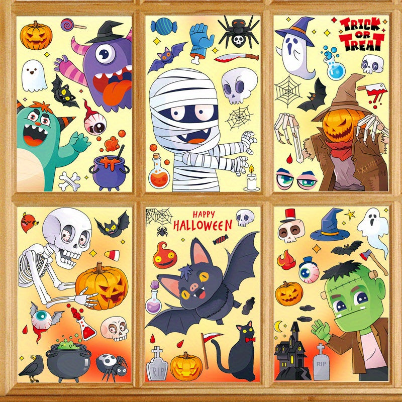 6pcs Cartoon Halloween Stickers Non Adhesive Static Stickers