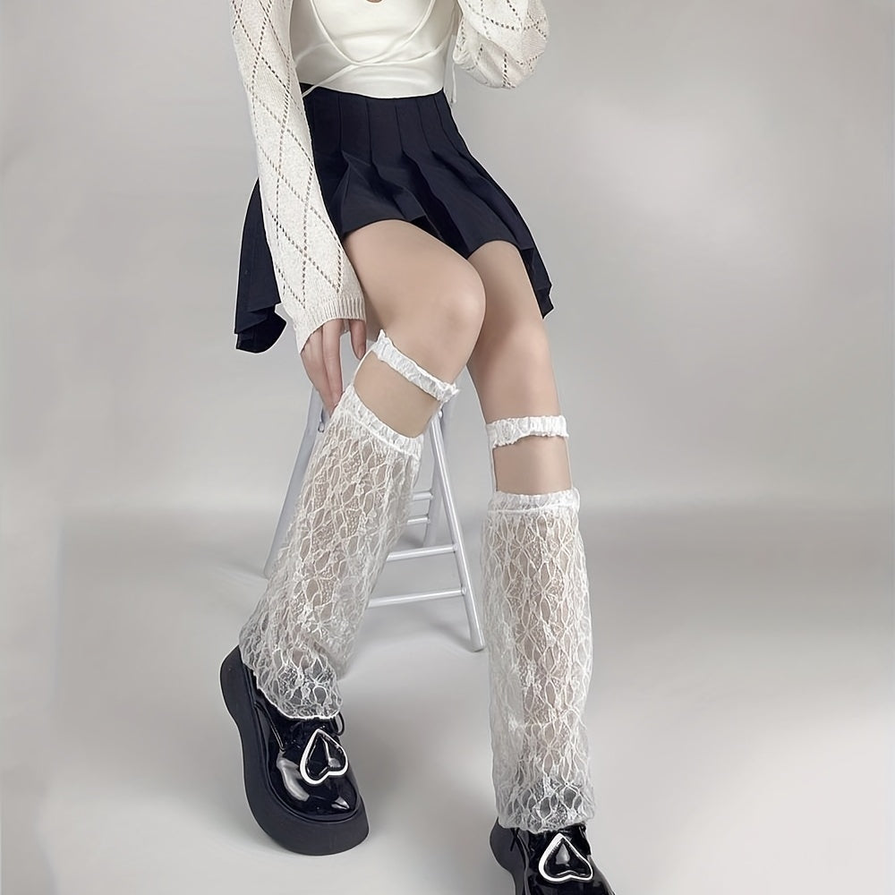 Y2K Floral Lace Leg Warmers Lolita Knee High Socks