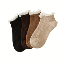 5 Pairs Lace Ruffle Socks Retro Style Sweet & Short Socks Women's Stockings