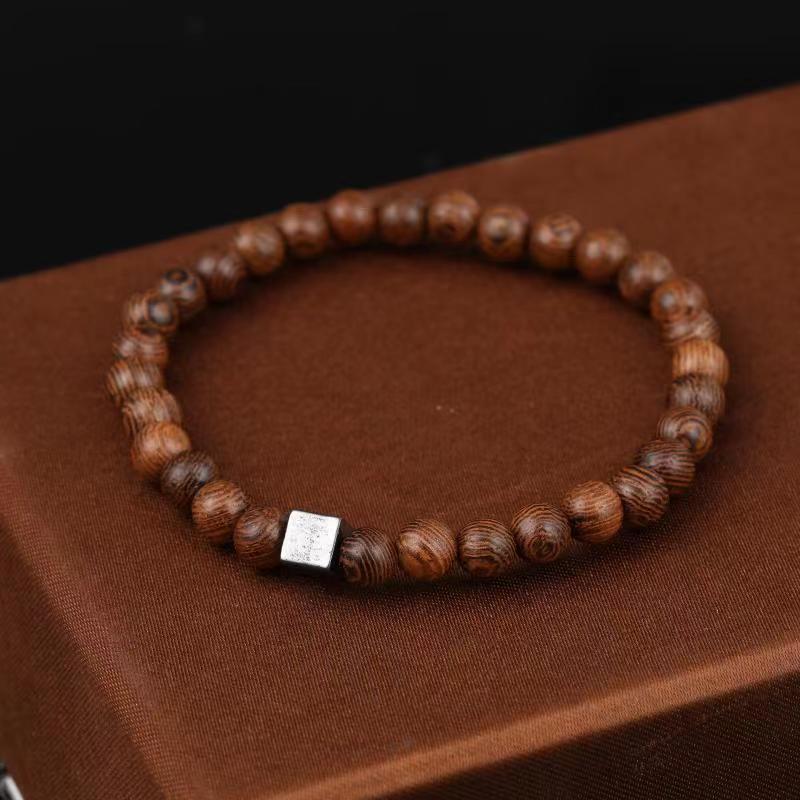 Natural Chicken Wing Wood Bracelet Hematite Cross Bohemian Ethnic Style