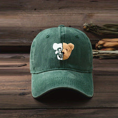 Skull Bear Print Baseball Cap Washed Distressed Cotton Sports Hat