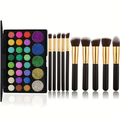 29 Colors Eyeshadow Palette Set Pearly Matte Glitter Finish & 10 Brushes