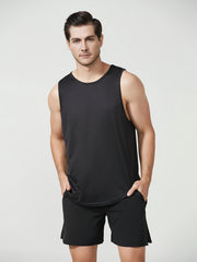 Men's Solid Tank Top Quick Dry Stretch Crew Neck Sleeveless Shirt