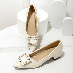 Women's Buckle Decor Slip-On Point Toe Block Heel Shoes