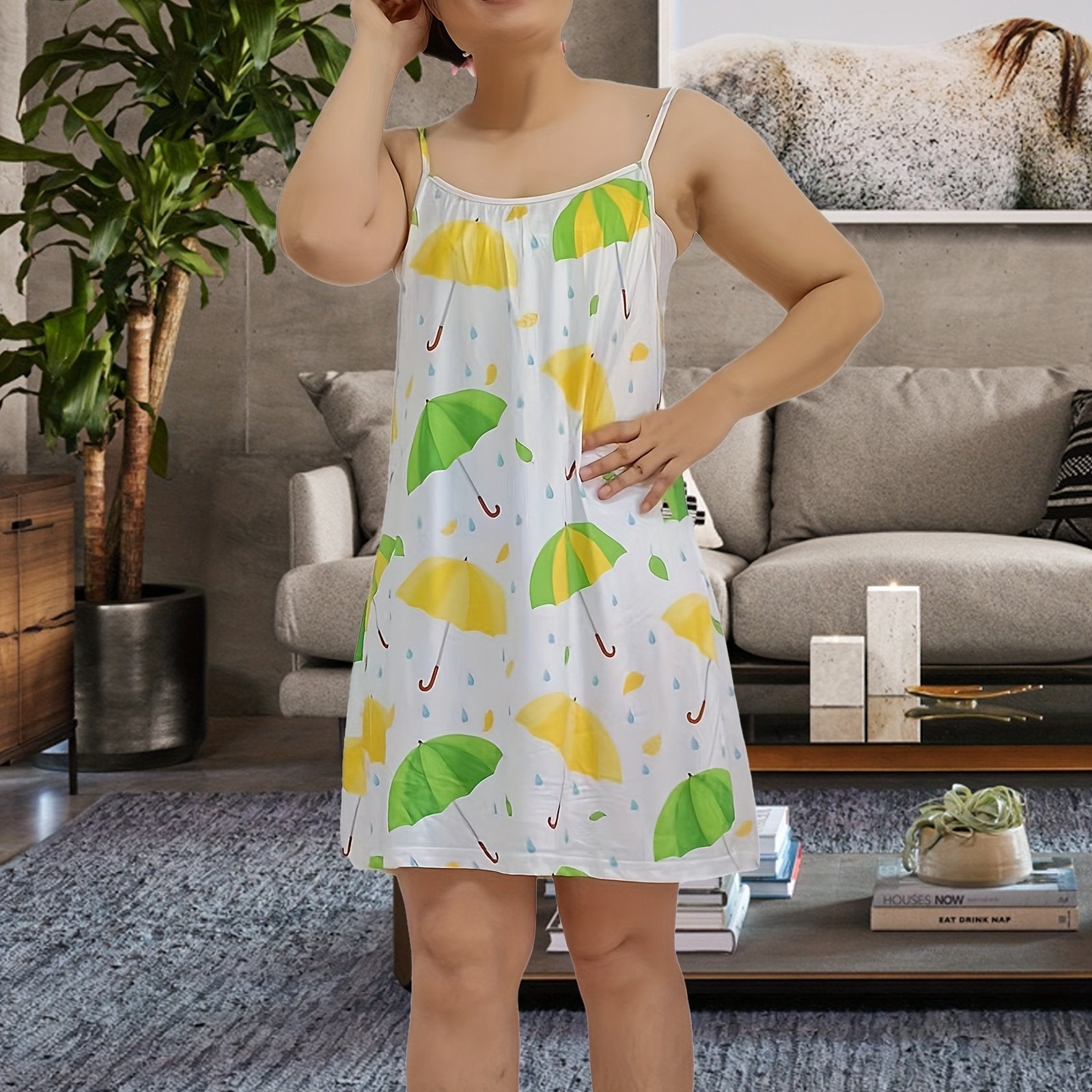 Leaf & Umbrella Print Cami Nightdress