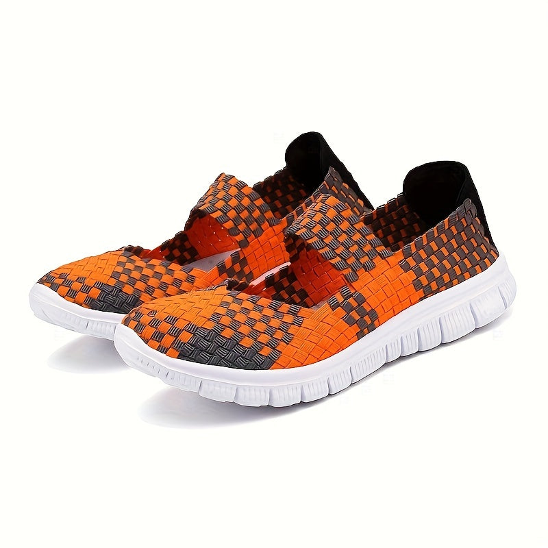 Plaid Weaving Backless Ankle Strap Walking Shoes Lightweight Sneakers