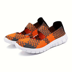 Plaid Weaving Backless Ankle Strap Walking Shoes Lightweight Sneakers