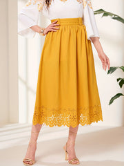 Ruched High Waist Midi Skirt Solid Color