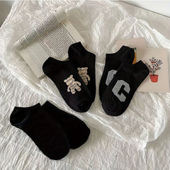 5 Pairs Heart & Bear Print Low Cut Ankle Socks Women's Stockings