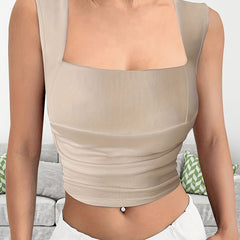 Ruched Square Neck Crop Tank Top Y2K Tank Top For Summer