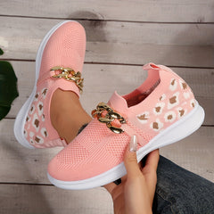 Women's Metallic Chain Decor Slip On Sneakers