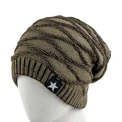 Striped Knitted Hat Men's Women's Plus Velvet Thickened Five star Woolen Hat