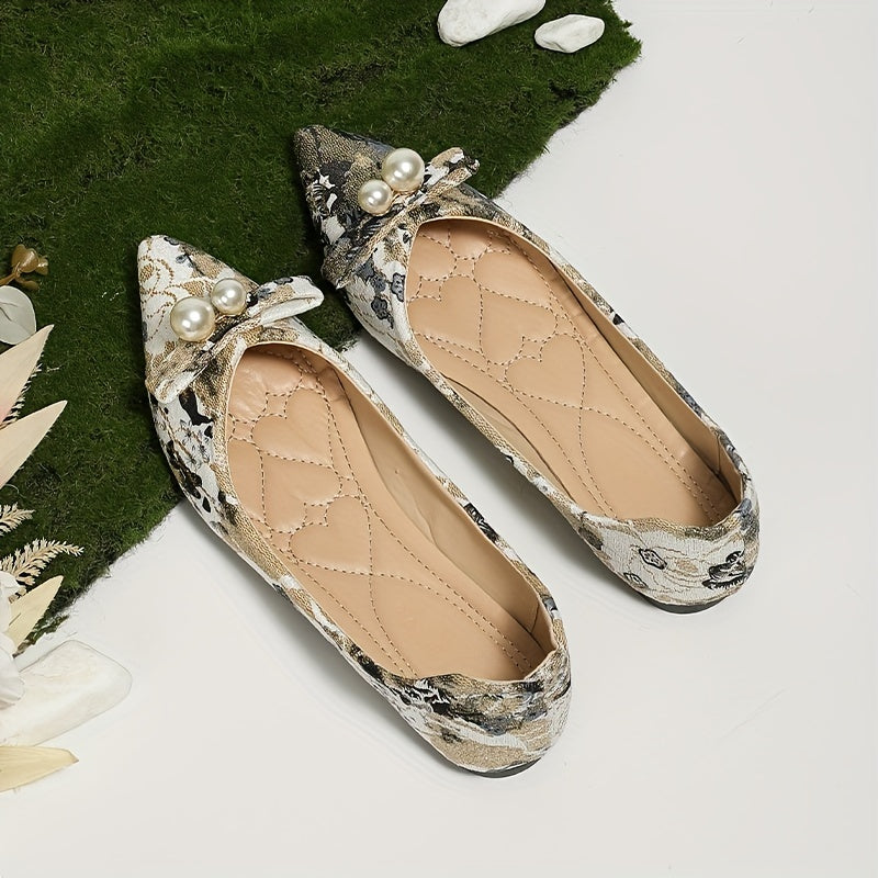 Women's Bowknot Ballet Flats Pointed Toe Soft Sole Slip On Shoes