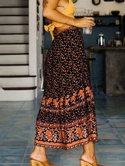 Vintage High Waist Floral Print Button Front Skirt for Spring & Summer