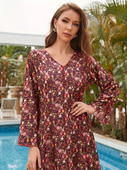 Abaya Dress Women's Plus Ditsy Floral & Stripe Print Maxi Dress