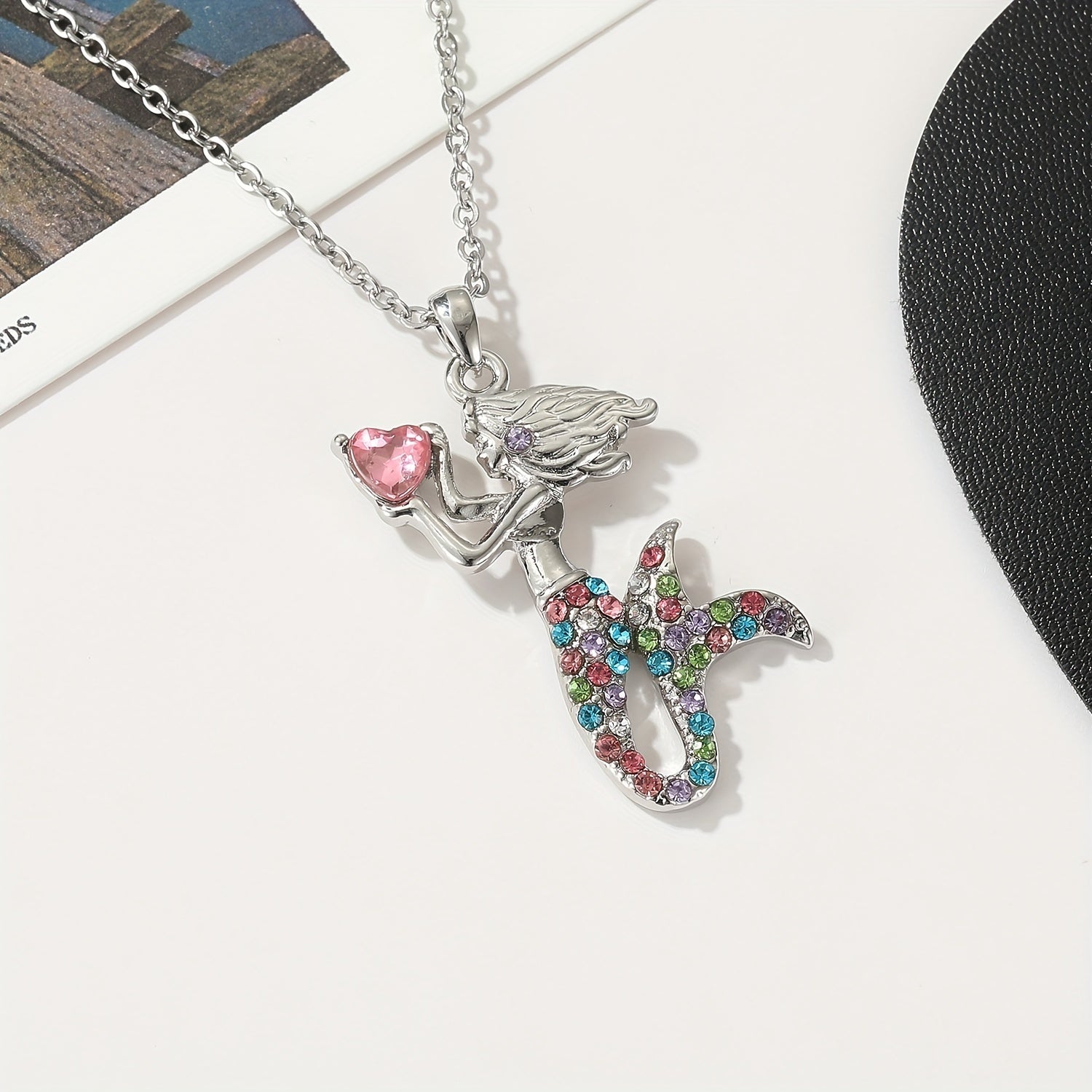 Mermaid Pendant Necklace With Rhinestone Inlay for Kids