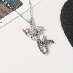 Mermaid Pendant Necklace With Rhinestone Inlay for Kids