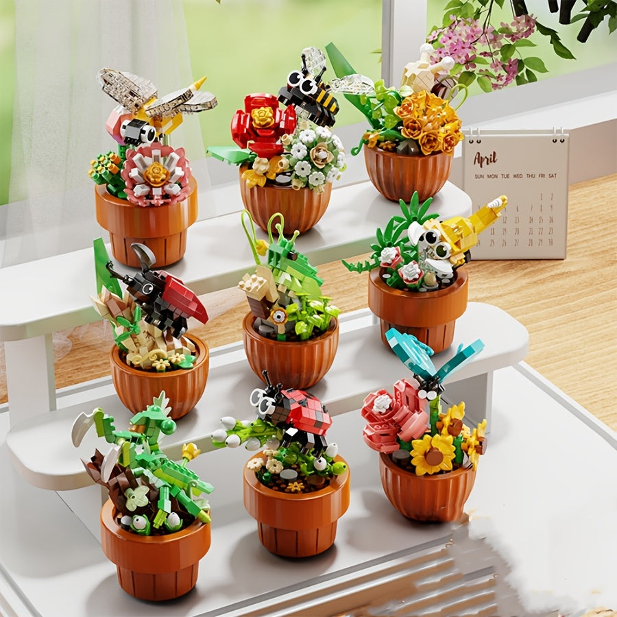 Insect Flower Building Blocks Home Office Decoration Christmas Gift